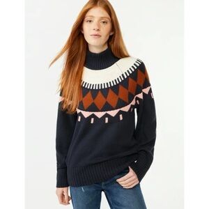 Women's Black and Brown Turtleneck Sweater